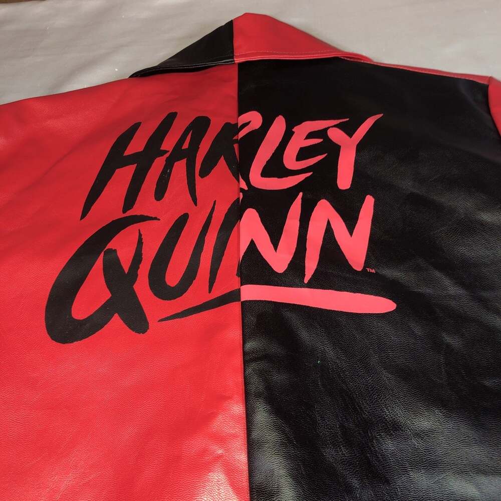 Halloween Harley Quinn DC Spirit Faux Leather Cosplay Coat Red Black Girls Sz L